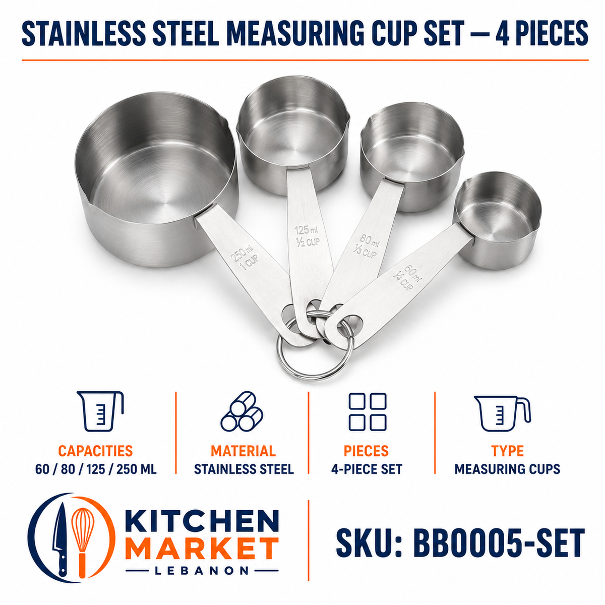 Stainless Steel Measuring Cup Set - 4 Pieces