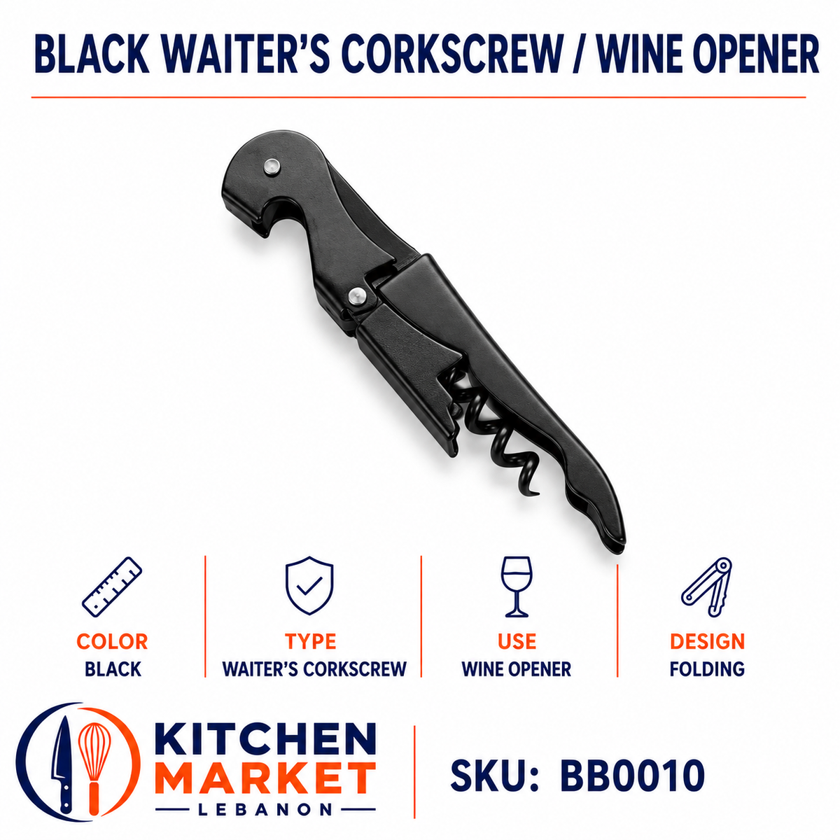 Black Waiter's Corkscrew / Wine Opener