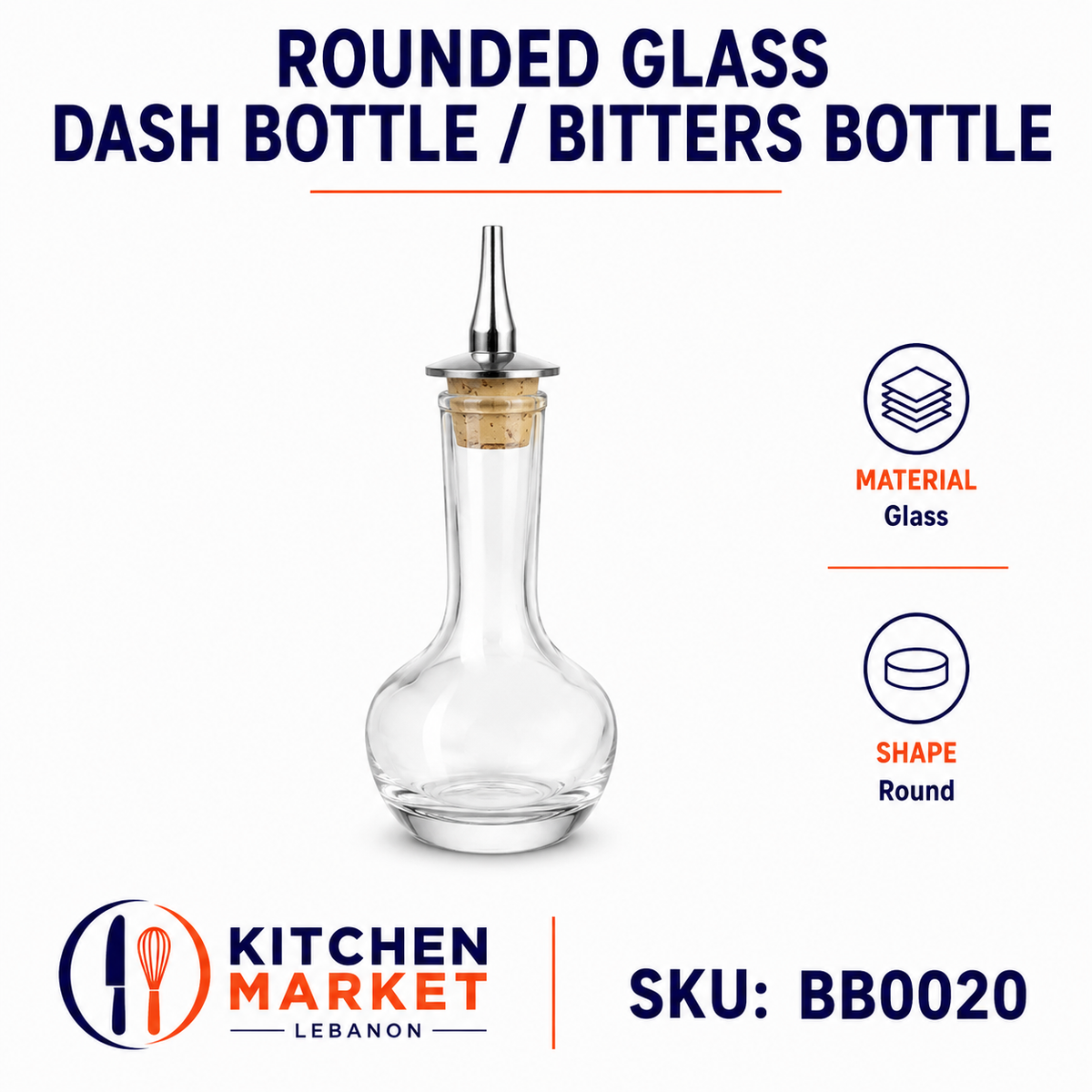 Rounded Glass Dash Bottle / Bitters Bottle