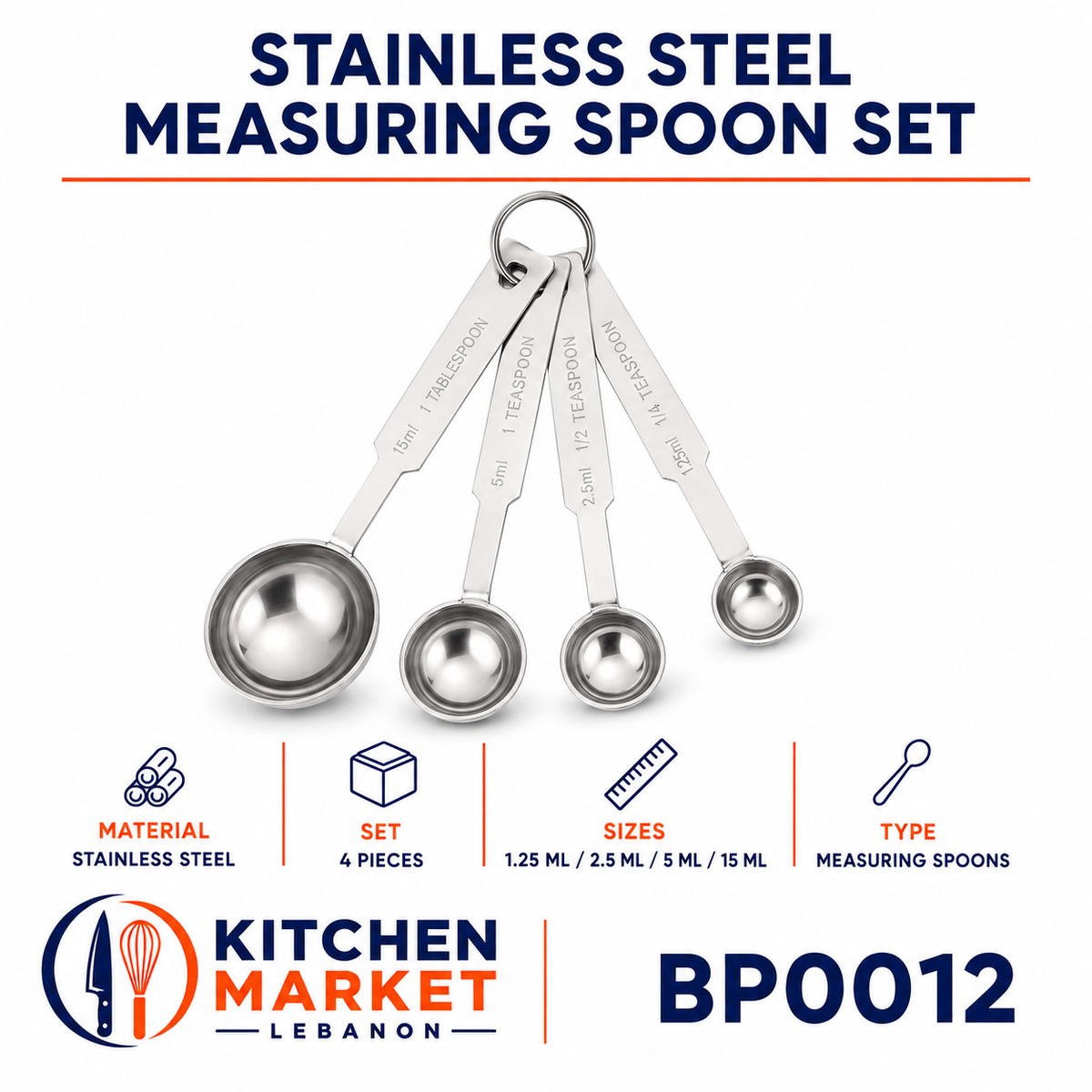 Stainless Steel Measuring Spoon Set - 4 Pieces
