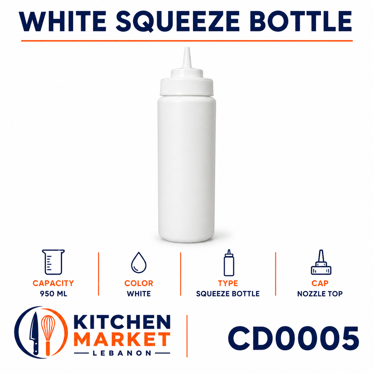 White Squeeze Bottle – 950 ml