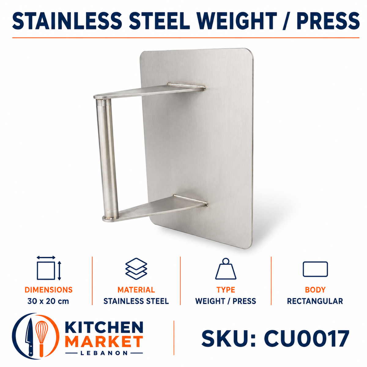 Stainless Steel Weight / Press – 30 × 20 cm