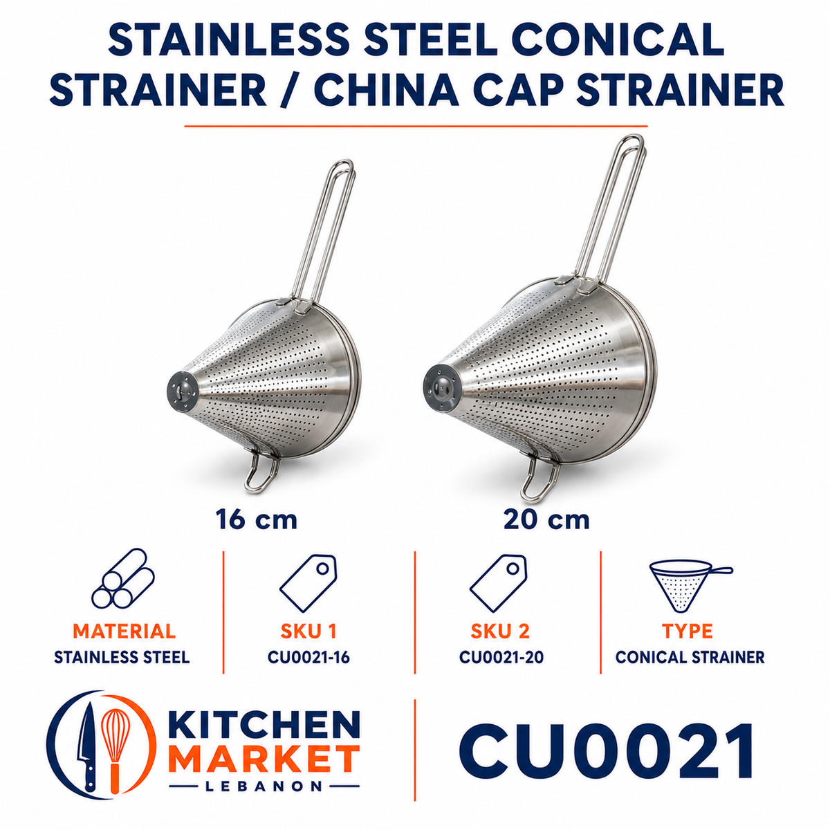 Stainless Steel Conical Strainer / China Cap Strainer