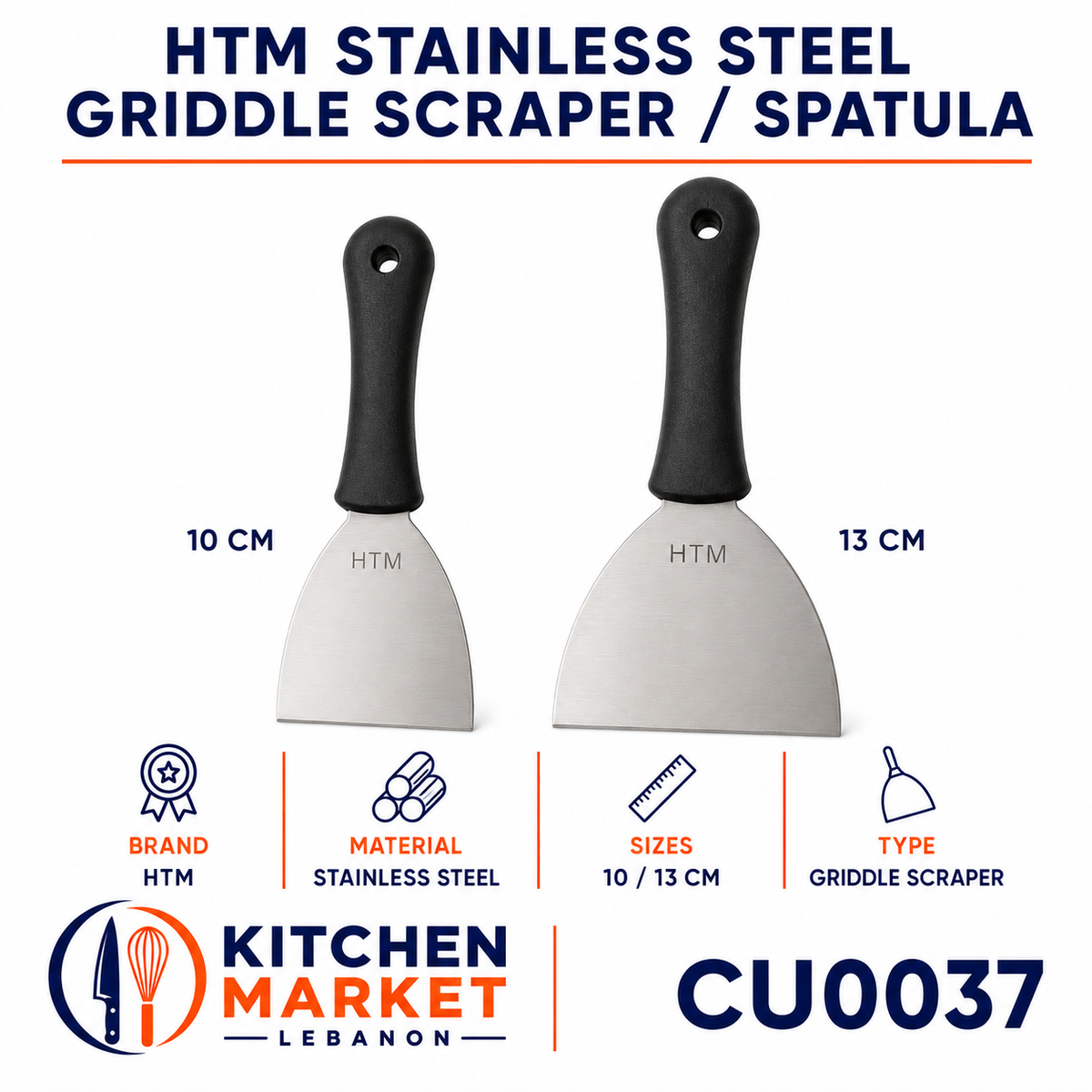 HTM Stainless Steel Griddle Scraper / Spatula