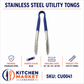 Stainless Steel Utility Tongs — Blue Handle