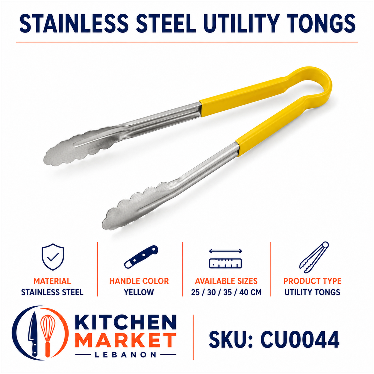 Stainless Steel Utility Tongs — Yellow Handle