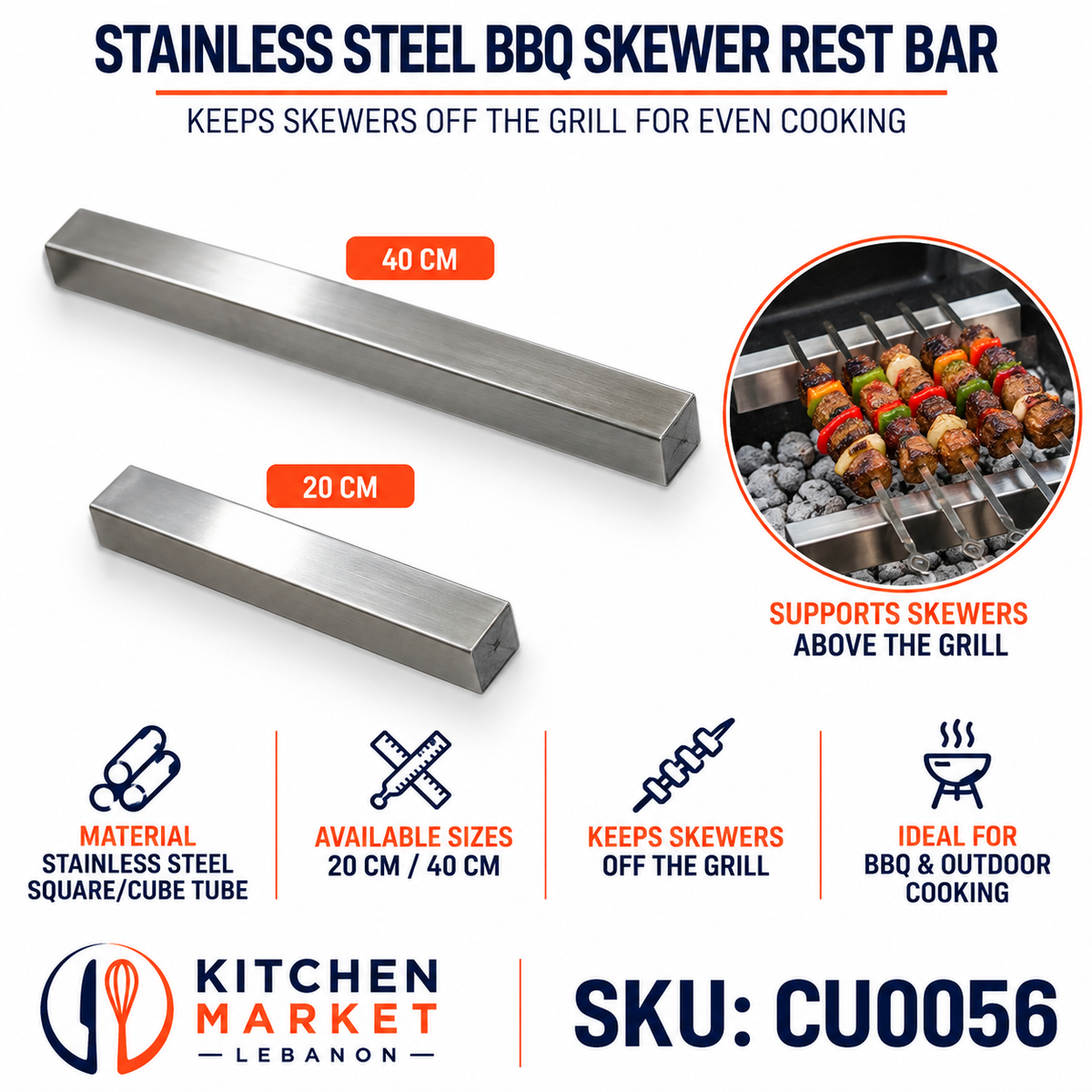 Stainless Steel BBQ Skewer Rest Bar