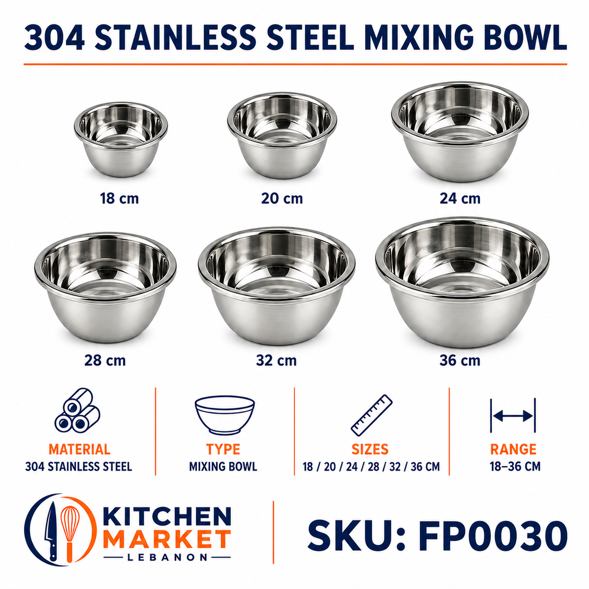304 Stainless Steel Mixing Bowl