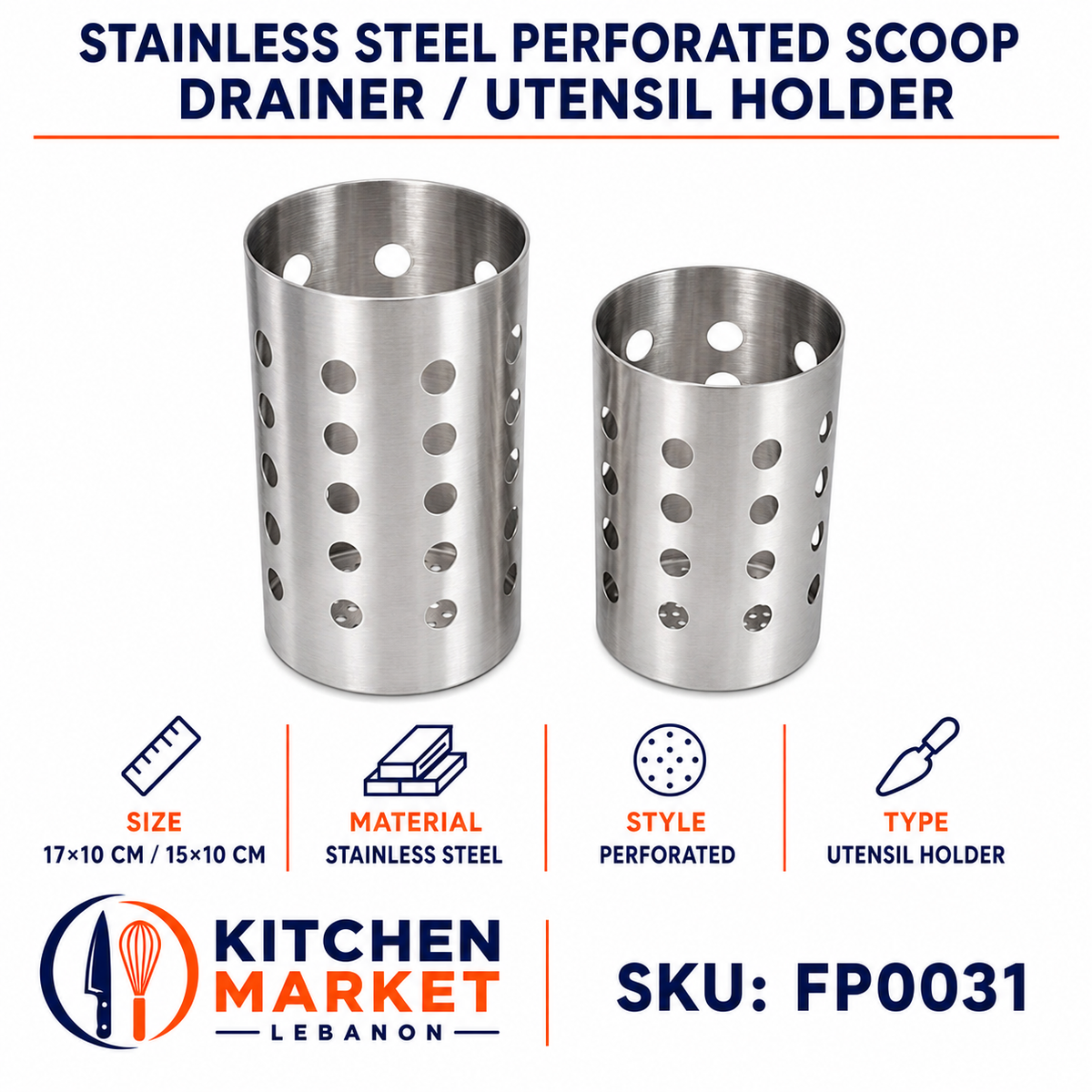 Stainless Steel Perforated Scoop Drainer / Utensil Holder