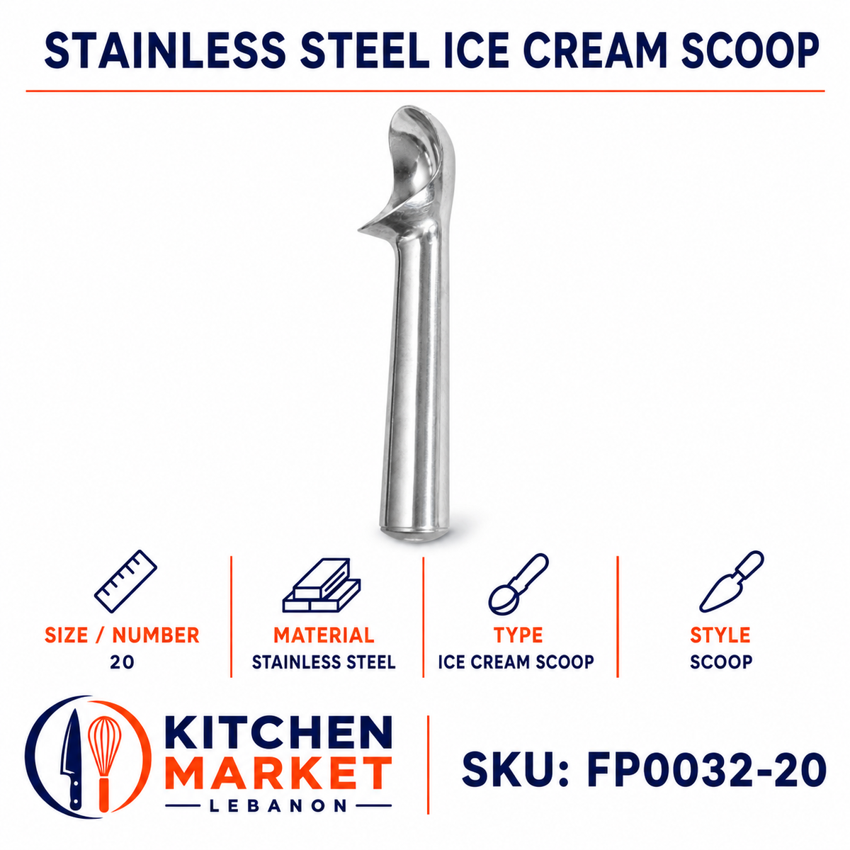 Stainless Steel Ice Cream Scoop - Size 20
