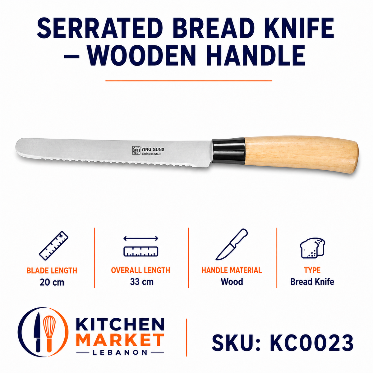 Serrated Bread Knife - Wooden Handle