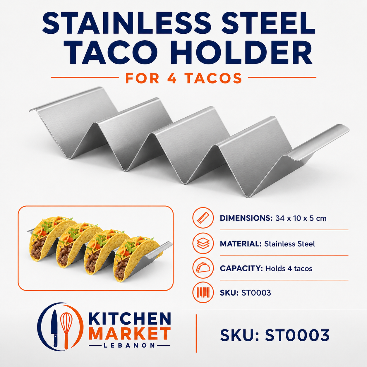Stainless Steel Taco Holder for 4 Tacos