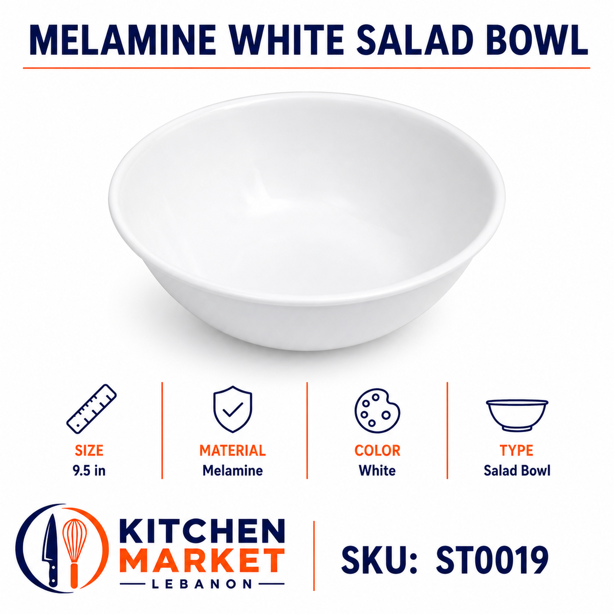 Melamine White Salad Bowl